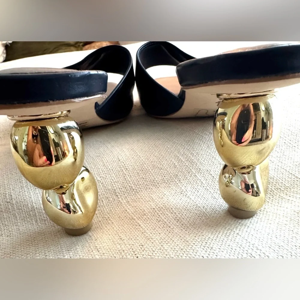 Cult Gaia Gigi Slide Sandal in Navy & Gold